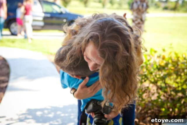 The author or another adult looking sad as Brooke's family prepares to leave, reflecting the difficulty of goodbyes.