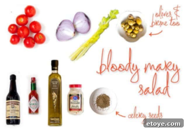 Flank Steak with Bloody Mary Tomato Salad Recipe - Salad ingredients Flank Steak with Bloody Mary Tomato Salad Recipe - Fresh Salad Ingredients