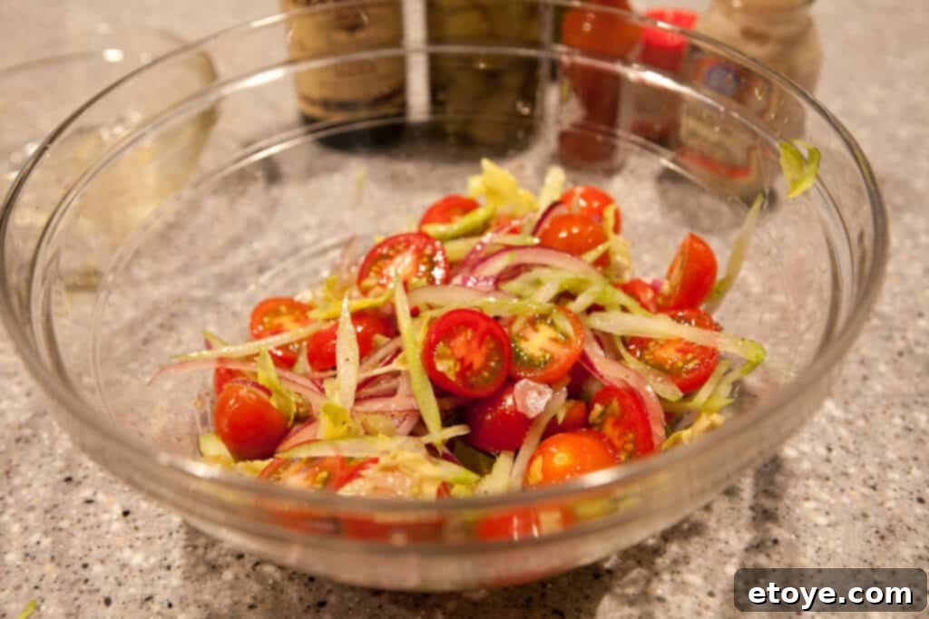 Flank Steak with Bloody Mary Tomato Salad Recipe - Salad Flank Steak with Bloody Mary Tomato Salad Recipe - Finished Salad