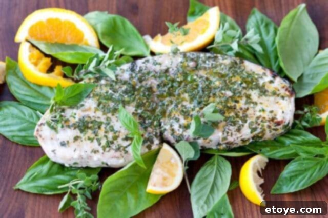 Swordfish with Citrus Herb Crust Recipe Preparation Thick Swordfish Fillet with Citrus Herb Crust Ready for Grilling