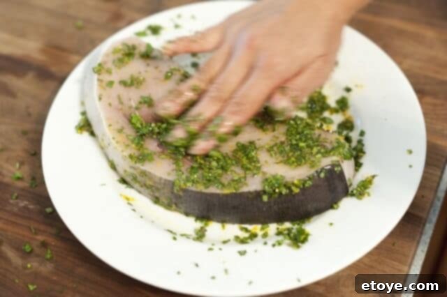 Swordfish with Citrus Herb Crust Recipe Steps - Ready to Grill Fish Fillet Ready for Grilling with Citrus Herb Crust