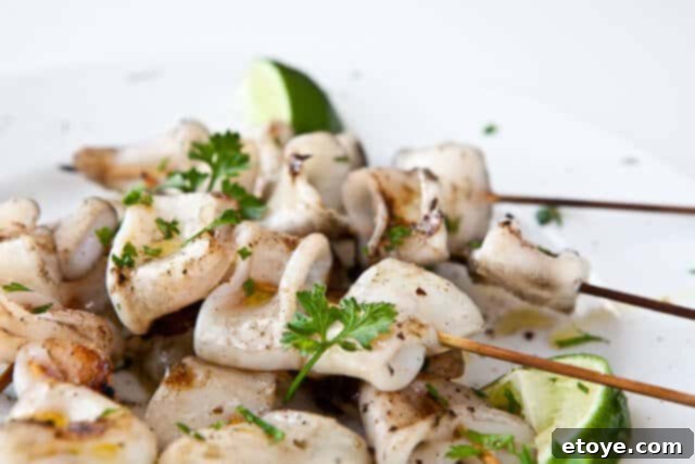Simple grilled calamari with lime and olive oil