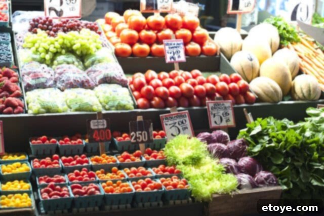 Fresh produce on display at Pike Place Market, Seattle