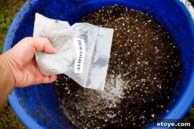 Smart Gardening with Earthboxes 14 Adding dolomite or garden lime to the potting mix to adjust pH