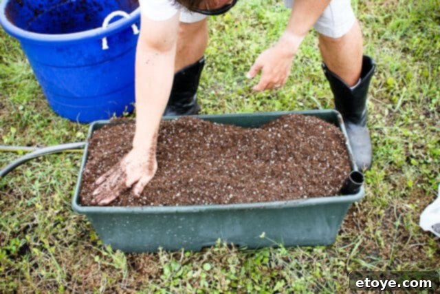 Smart Gardening with Earthboxes 19 Gently patting down the potting mix to create an even surface