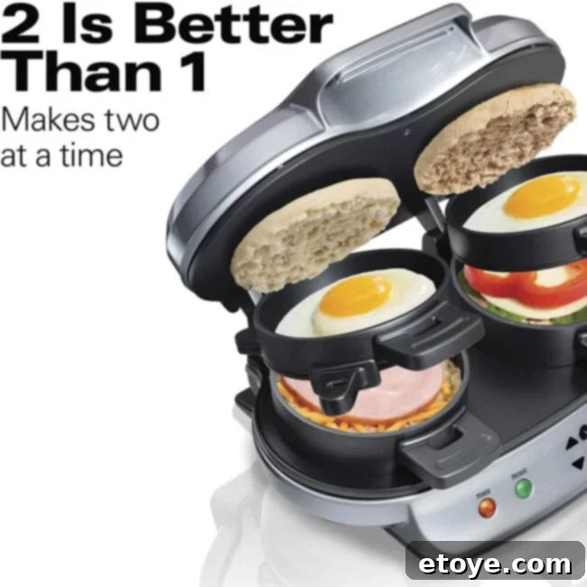 Hamilton Beach Dual Breakfast Sandwich Maker preparing two sandwiches simultaneously