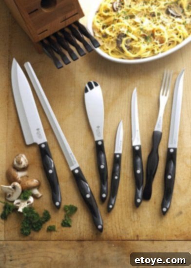 Cutco Gallery + 6 Knife Set Block with various high-quality kitchen knives, featuring the iconic Cutco design