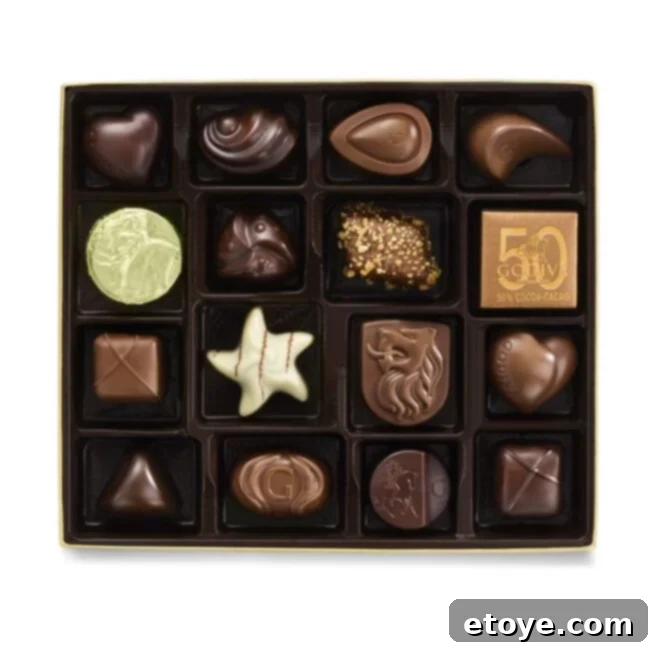 Sip and Savor Instant Win 6 Godiva Chocolatier Chocolate gift box showcasing an assortment of gourmet chocolates.