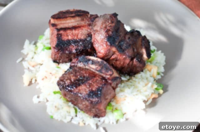 Exquisite Kalbi Ribs with Macadamia Nut Rice Kalbi Ribs with Macadamia Nut Rice, a delightful fusion of Korean and Hawaiian flavors