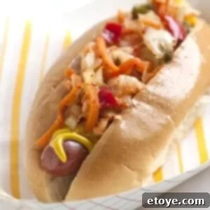 Kimchi Hot Dogs 2 Hot Dogs with Kimchi Relish close-up