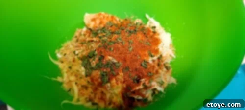 Mixing all ingredients together for the Lion's Mane Crab Cake patties