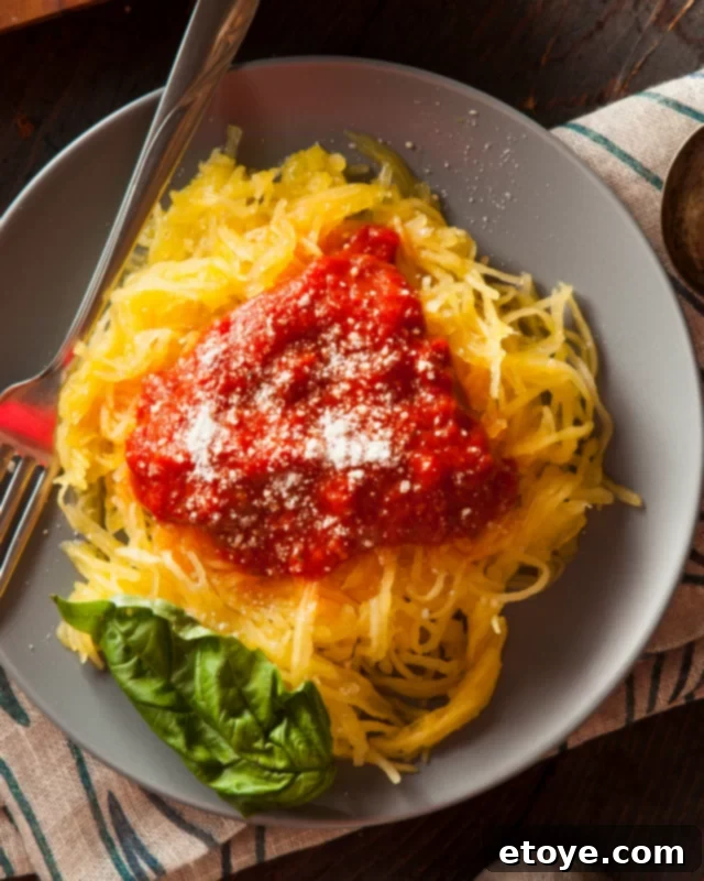 Microwaved Spaghetti Squash on a Plate