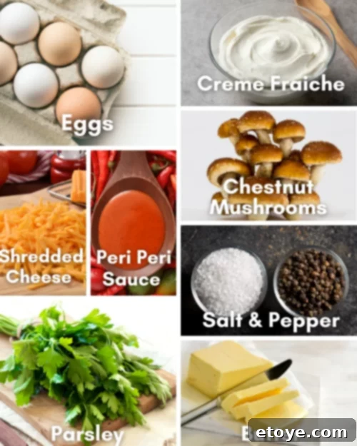 Savory Chestnut Mushroom Omelette 4 omelet eggs parsley creme fraiche, quick breakfast, healthy brunch