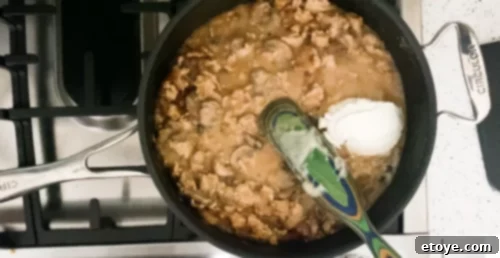 Creamy Healthy Turkey Stroganoff 5 Cooking healthy turkey stroganoff with sour cream.