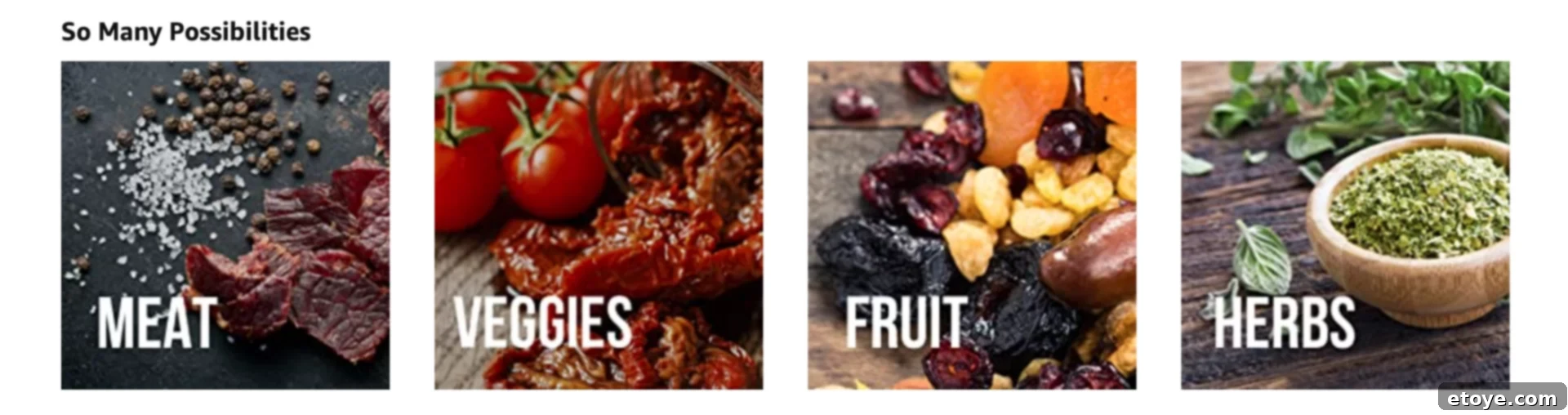 Various dehydrated ingredients in clear containers