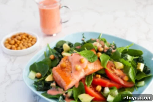 Vibrant Seared Salmon Salad with Crispy Chickpeas and Zesty Strawberry Vinaigrette 13 Salmon salad for lunch with vegetables
