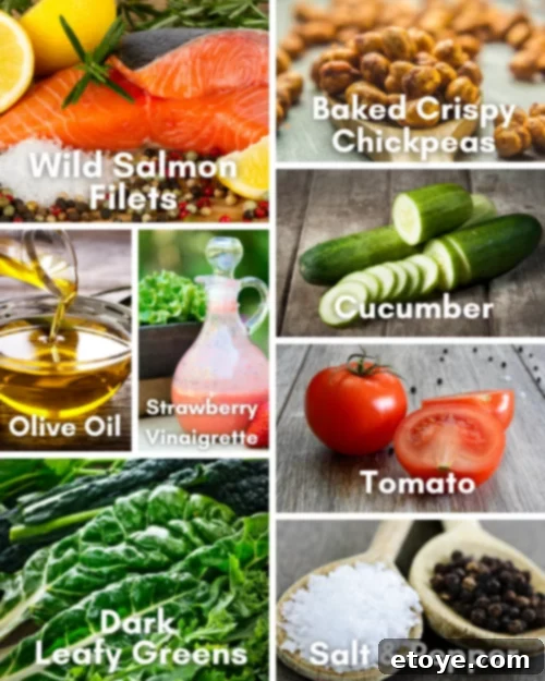 Vibrant Seared Salmon Salad with Crispy Chickpeas and Zesty Strawberry Vinaigrette 3 MIND Diet compliant, healthy and delicious ingredients