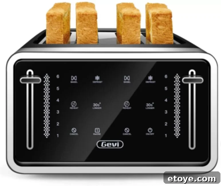 Gevi 4-Slice Touchscreen Toaster in a modern kitchen setting
