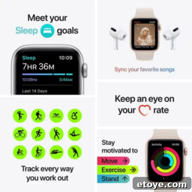 Close up of Apple Watch SE display showing health and fitness tracking metrics