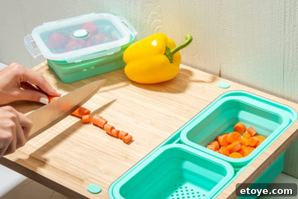 Master Your Meals with TidyBoard Review and Giveaway 4 TidyBoard with chopped vegetables and scraps neatly separated into containers