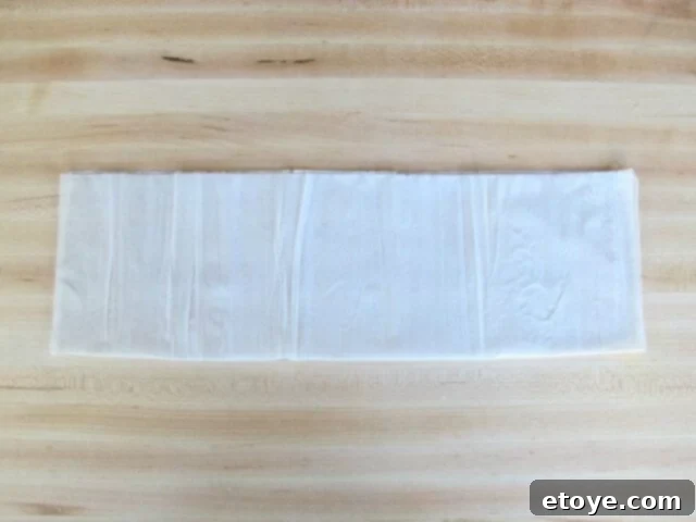 Double Layer Filo Folded filo dough, creating a double layer for the bourekas