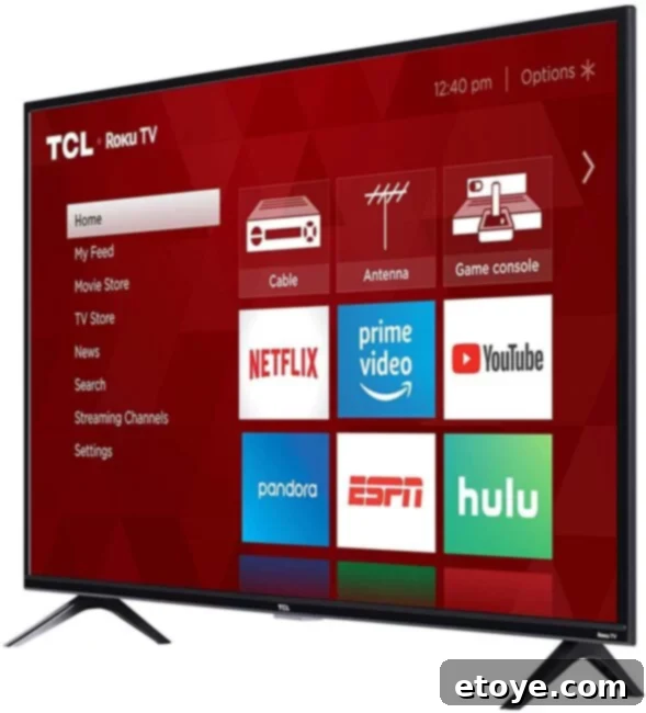 Win a TCL 40-inch Smart TV 4 TCL Roku TV displaying streaming content and smart features