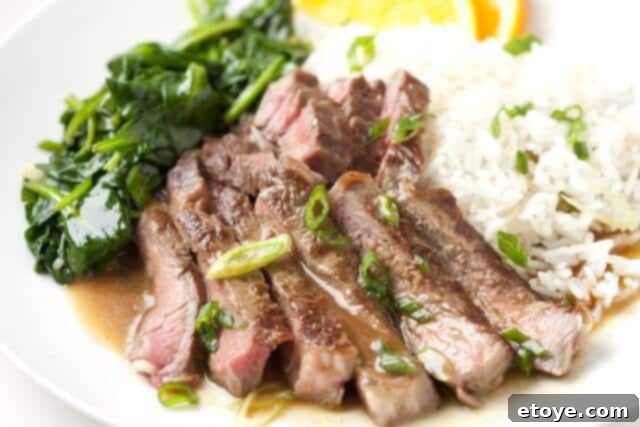 Orange Miso Steak Recipe 2 Finished Orange Miso Steak served on a plate