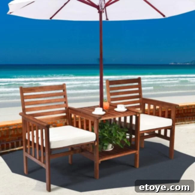 Tangkula Loveseat with Integrated Table and Umbrella Hole