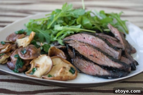 Honey Soy Skirt Steak with Shitake Mushrooms Plated Honey Soy Skirt Steak with Shitake Mushroom Recipe