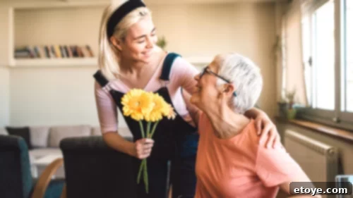 Living With Purpose: The Art of Crafting Magical Moments for Yourself and Others 8 A vibrant bouquet of flowers being presented to a surprised and happy mother.