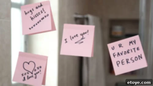 Living With Purpose: The Art of Crafting Magical Moments for Yourself and Others 10 Heartfelt sticky notes with love messages left on a refrigerator for a partner to discover.