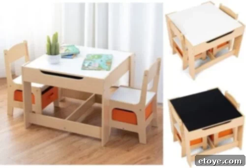 Kids' Crafting Corner Giveaway! 3 Children playing at the versatile activity table with storage