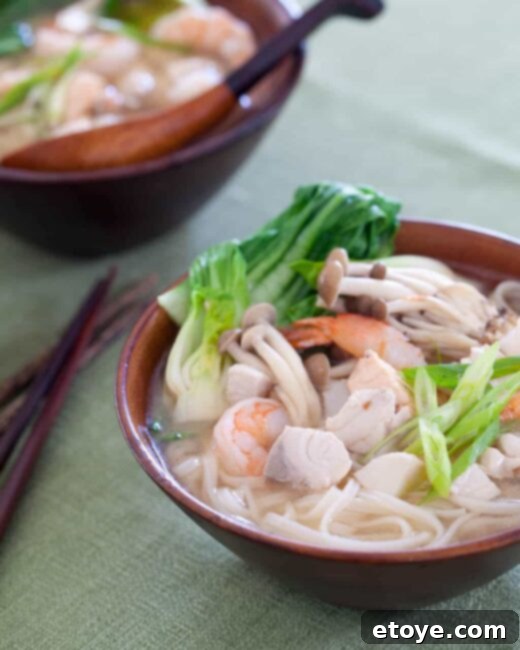 seafood noodle soup in bowl