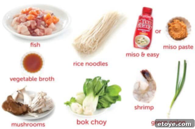 ingredients for seafood noodle soup