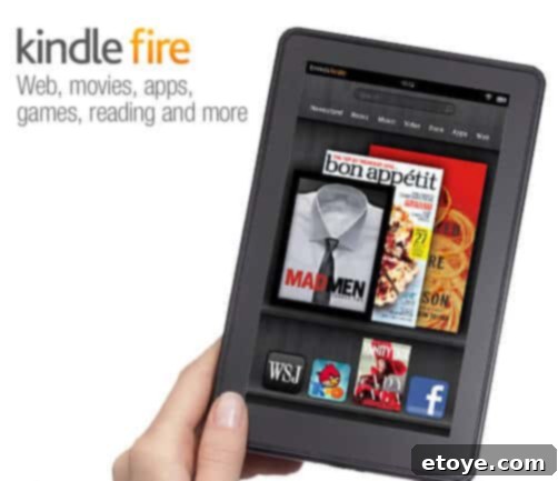 Kindle Fire tablet displaying vibrant content