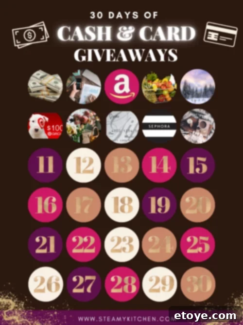 Instant Feel-Good Funds 3 Illustration announcing '30 Days Of Giveaways: Day Ten' with festive winter elements.