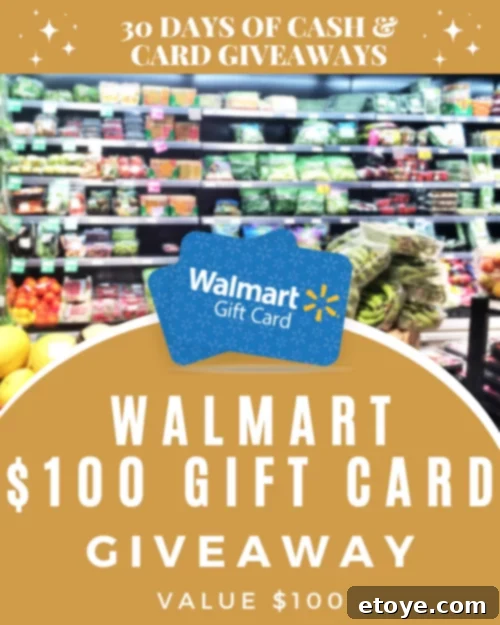 Text graphic announcing a Day 12 $100 Walmart Gift Card Giveaway