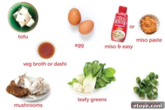 Ingredients for Miso Soup with Mushrooms and Tofu