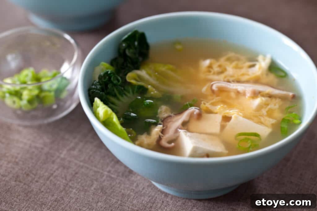 Bowl of Tofu and Mushroom Miso Soup