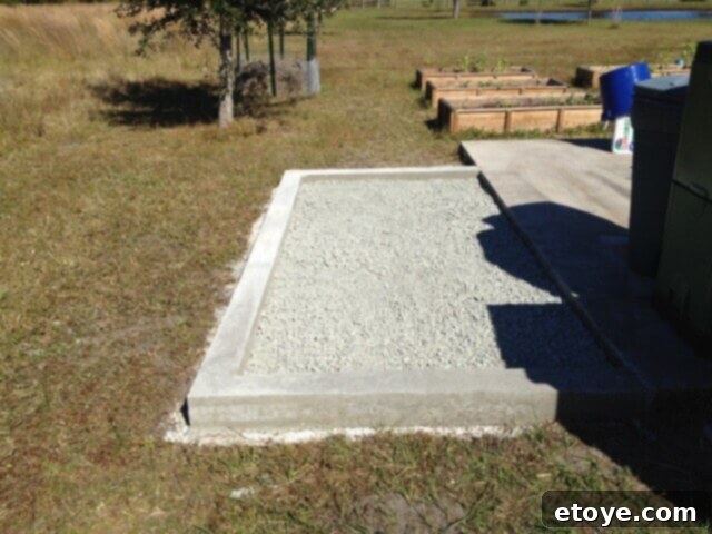 Chicken Coop Run Gravel Base Gravel layer laid down as the base for the chicken coop run floor.
