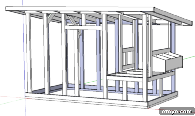 Chicken Coop Design Blueprint Detailed architectural drawing of the Palace Chicken Coop, showing dimensions and layout.