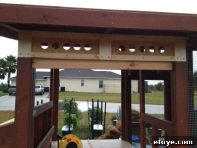Chicken Coop Siding Installation Installing shiplap vinyl siding on the chicken coop, showing overlapping edges.