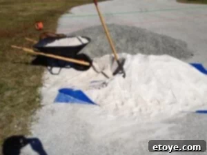 Sand Delivery for Run A large pile of sand delivered for the chicken coop run floor.
