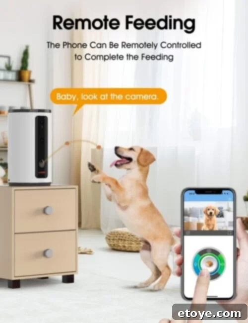 Win a WOPET Smart Pet Camera and Treat Dispenser 3 Pet Parent interacts remotely with pet using WOPET Smart Pet Camera app