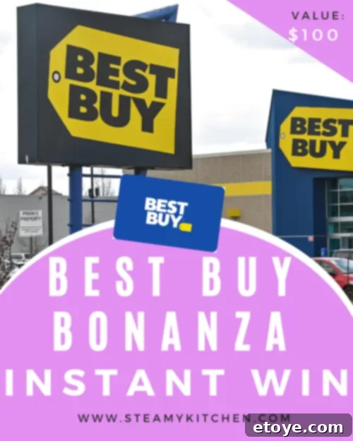 Best Buy Bonanza Instant Win promotion graphic showing gift cards and tech items