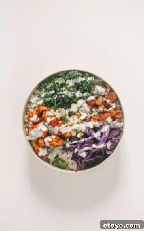 Tandoori Chicken Bowl with Cooling Mint Yogurt 2 Top View of Chicken Tandoori Bowl with Minty Indian Yogurt Dressing