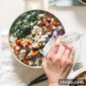 Tandoori Chicken Bowl with Cooling Mint Yogurt 5 Top view of the Chicken Tandoori Bowl with Minty Indian Yogurt Dressing drizzled on top