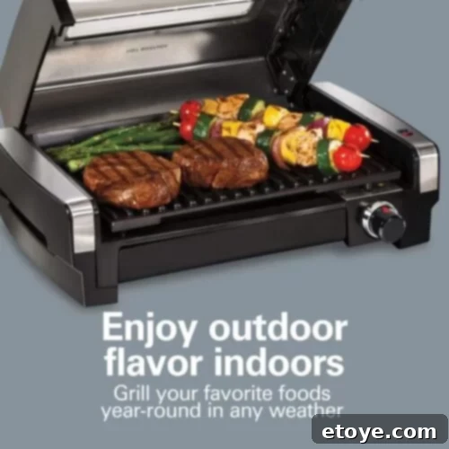 Win a Hamilton Beach Grill 3 Hamilton Beach Electric Grill cooking delicious food indoors.