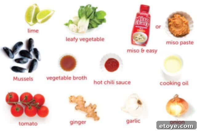 Spicy Steamed Mussels Recipe Ingredient list for Spicy Steamed Mussels in Miso Broth