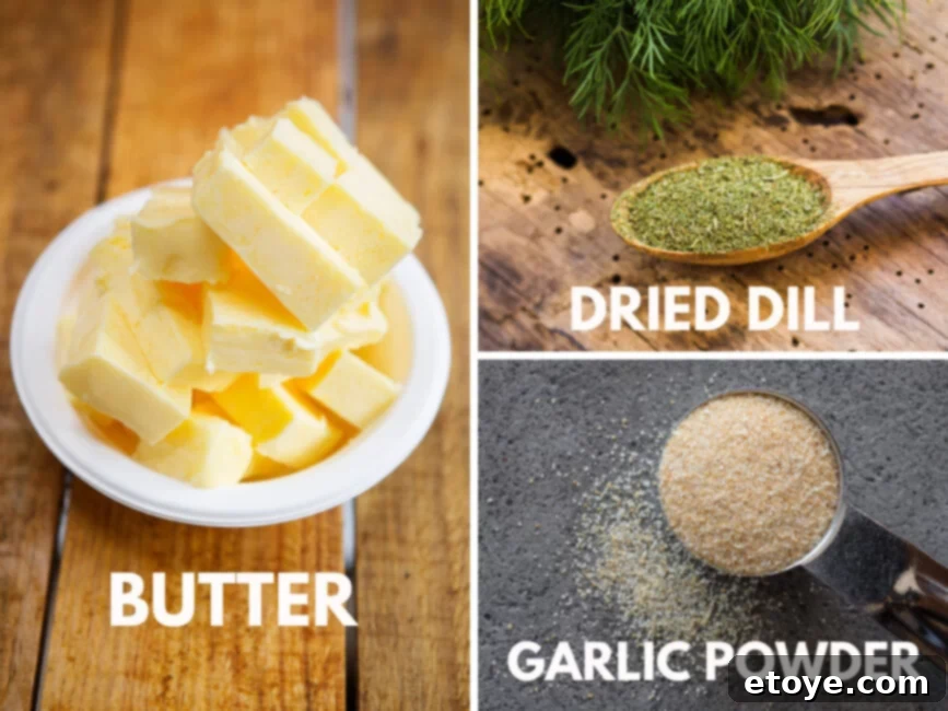 Flavorful Butter Creations 4 Garlicky Dill Butter ingredients with butter dried dill and garlic powder